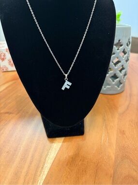 Silver Initial 'F' Pendant Necklace - Sparkling Crystal Letter